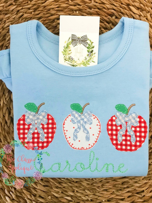 Apple with bow trio blanket stitch applique Apple with bow trio blanket stitch applique