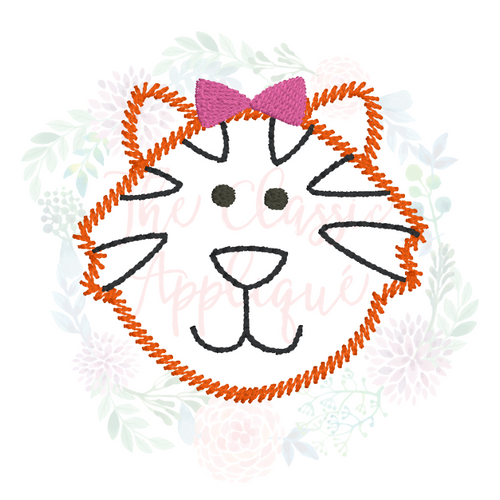 Tiger with bow mini vintage stitch embroidery design Tiger with bow mini vintage stitch embroidery design