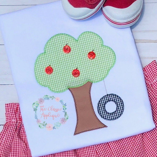 Apple tree with tire swing zig zag applique Apple tree with tire swing zig zag applique