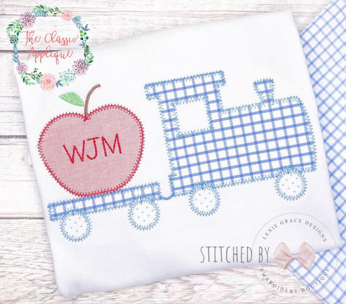 Train pulling apple zig zag applique Train pulling apple zig zag applique
