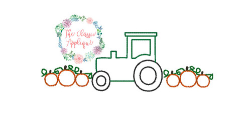 Tractor with pumpkins vintage stitch embroidery design Tractor with pumpkins vintage stitch embroidery design
