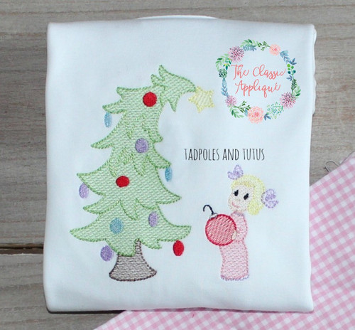 Whimsical Christmas tree and girl sketch fill embroidery design Whimsical Christmas tree and girl sketch fill embroidery design