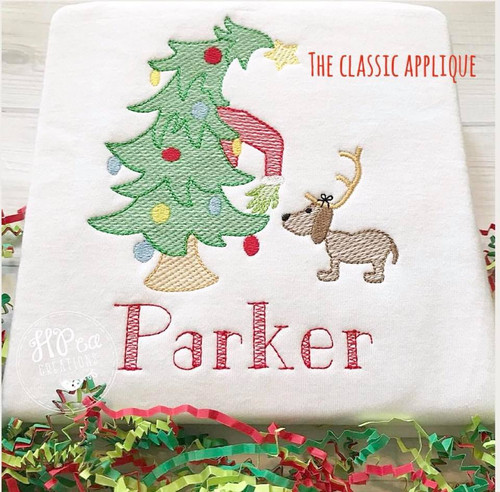 Whimsical Christmas tree and dog sketch fill embroidery design Whimsical Christmas tree and dog sketch fill embroidery design