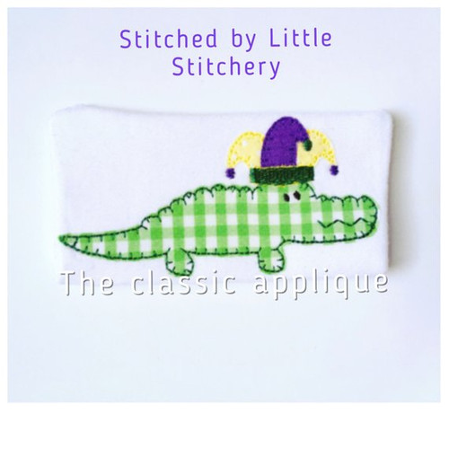 Alligator with jester hat blanket stitch applique