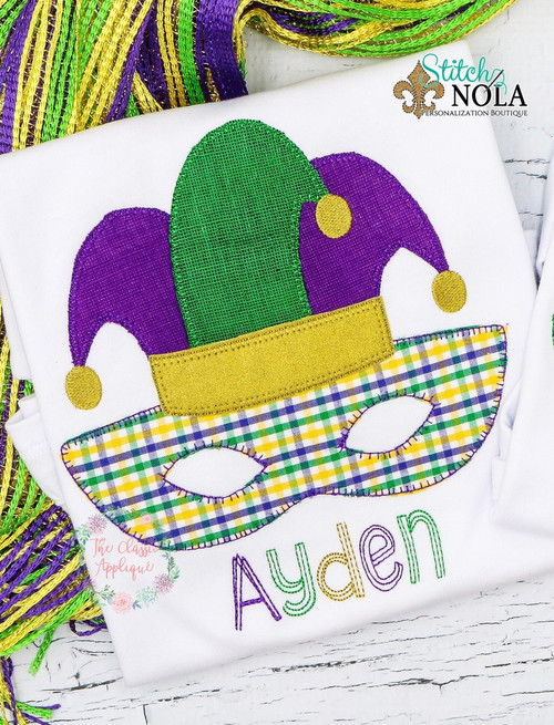 Mardi Gras mask jester hat blanket stitch applique Mardi Gras mask jester hat blanket stitch applique