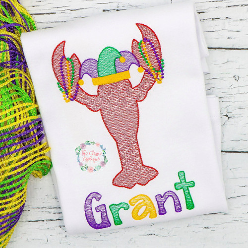 Mardi Gras crawfish with beads sketch fill embroidery  Mardi Gras crawfish with beads sketch fill embroidery