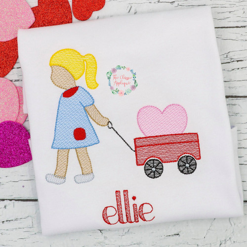 Girl pulling heart wagon sketch fill embroidery Girl pulling heart wagon sketch fill embroidery