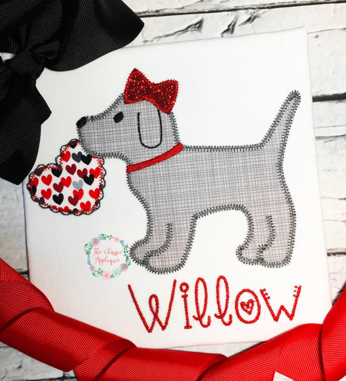 Dog Girl With Valentine's Day Heart Light Sketch Machine Embroidery Design  Westie West Highland