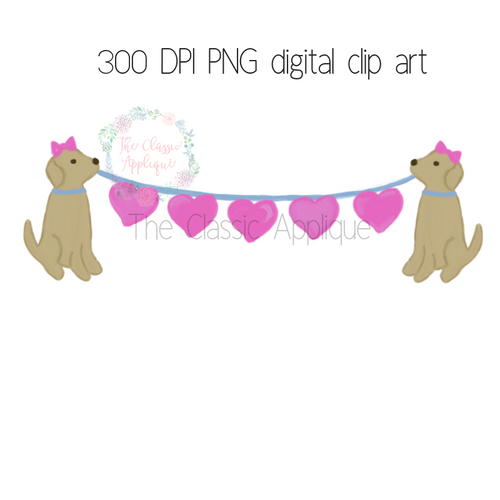 Dogs holding hearts in pink watercolor clip art  Dogs holding hearts in pink watercolor clip art