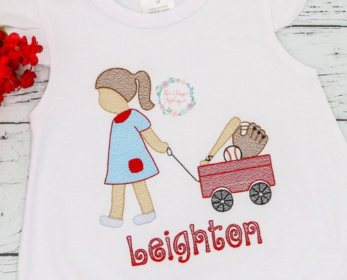 Girl pulling baseball wagon sketch fill embroidery design Girl pulling baseball wagon sketch fill embroidery design