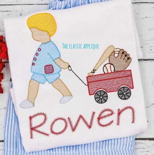 Boy pulling baseball wagon sketch fill Boy pulling baseball wagon sketch fill