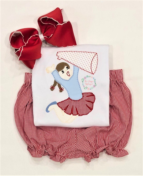 Cheerleader with megaphone blanket stitch applique