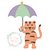 Tiger with umbrella sketch fill embroidery design