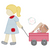 Girl pulling baseball wagon sketch fill embroidery design