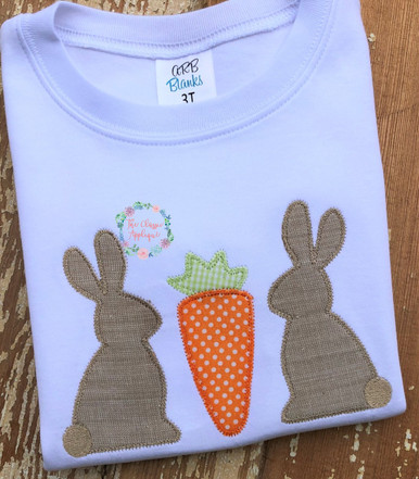 Vintage Blanket Stitch Bunny Holding Carrot Easter Applique Embroidery Digital Design