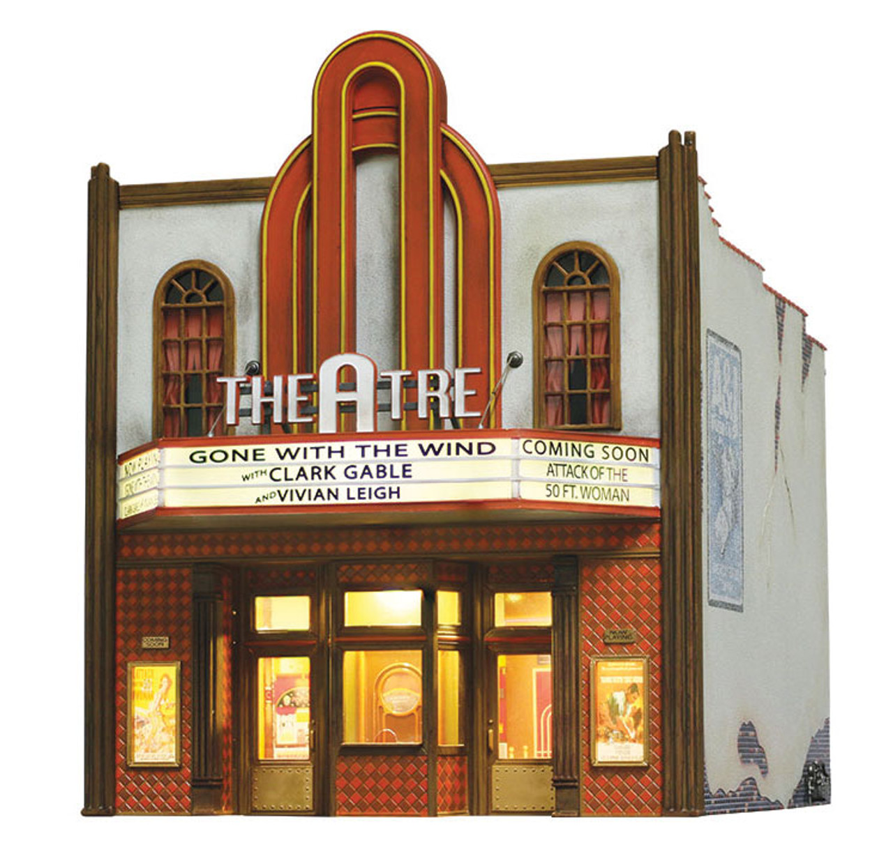 Theatre w/Lights - Built & Ready Landmark Structures(R) -- Assembled - 2-1/4 x 2-3/4 x 2-13/16&quot;  5.7 x 7 x 7.1cm