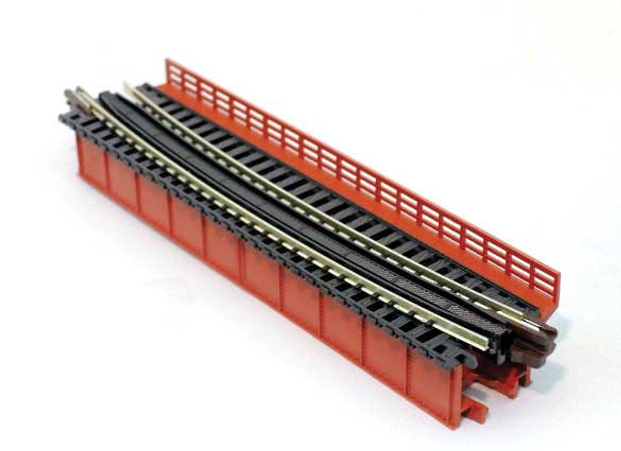 Single-Track Curved Deck-Girder Bridge, Code 80 Track - Assembled - Unitrack -- 17-5/8&quot; 448mm Radius, 15 Degrees (red)