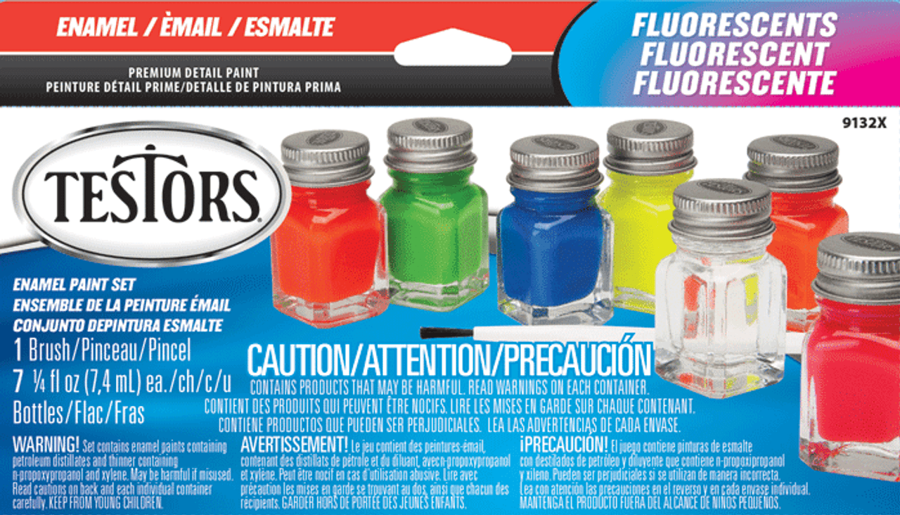 Enamel Paint Sets -- 6 Flourescent Colors, 1 Thinner, 1 Paint Brush, 1 Tray