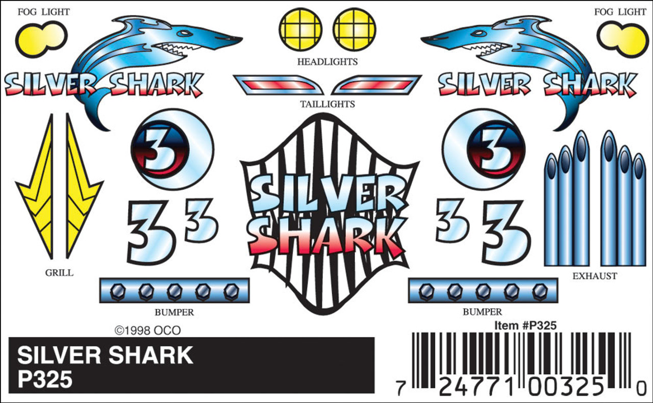 PineCar(R) Stick-On Decals -- Silver Shark
