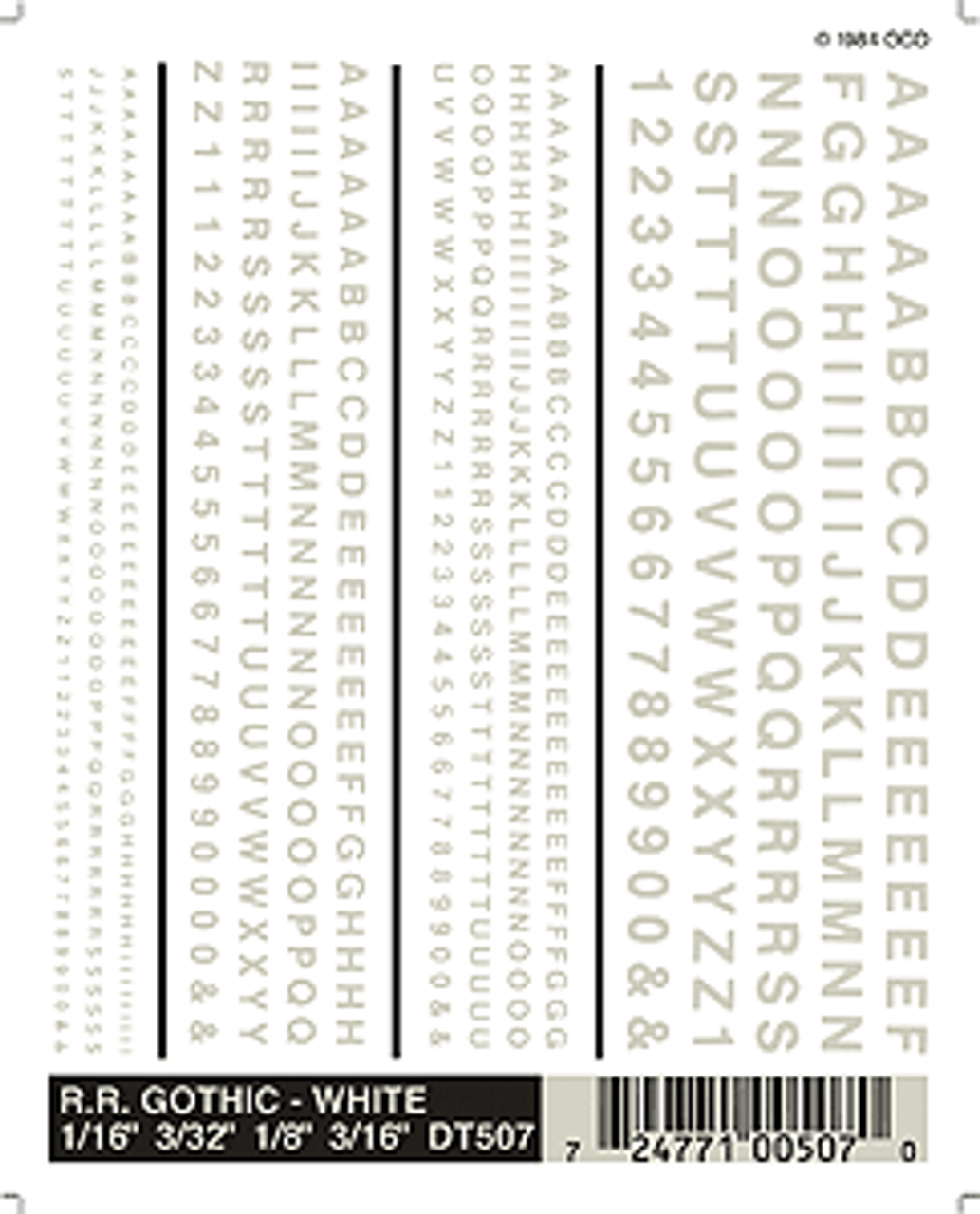 Dry Transfer Alphabet & Number Sets -- Railroad Gothic Type Face (white)