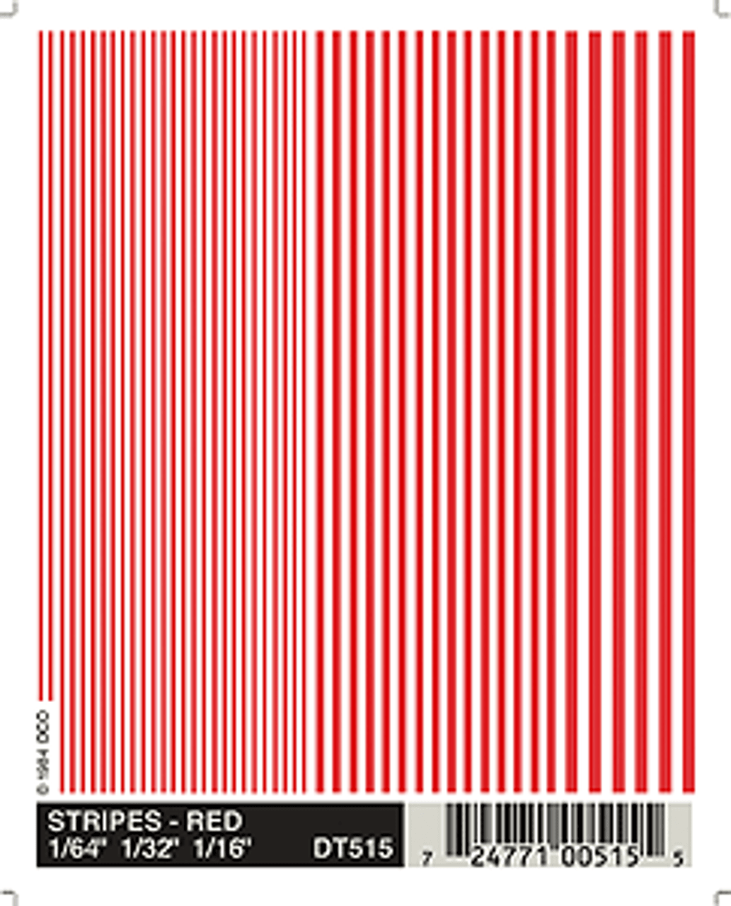 Dry Transfer Alphabet & Number Sets -- Stripes - Red 1/64, 1/32 & 1/16&quot;