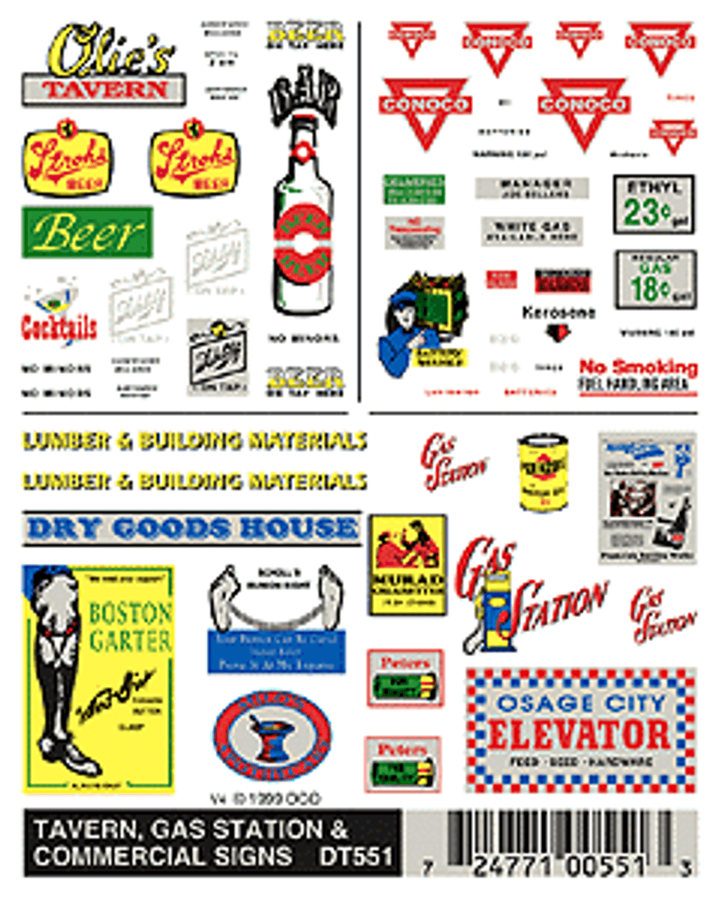 Dry Transfer Signs -- Tavern, Gas STation & Commercial