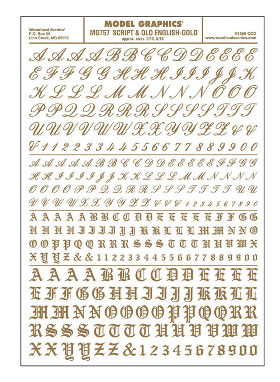 Dry Transfer Alphabet & Numbers - Script/Old English -- Gold