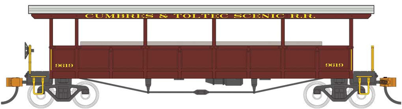 Open-Sided Excursion Car w/Seats - Ready to Run - Silver Series(R) -- Cumbres & Toltec #9619  (Boxcar Red)
