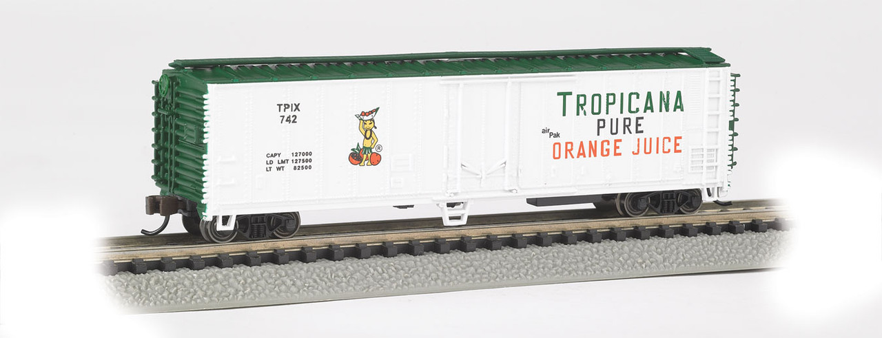 ACF 50' Steel Mechanical Reefer (2012 Version) - Ready to Run -- Tropicana Orange Juice (white, green, orange, Girl Logo)