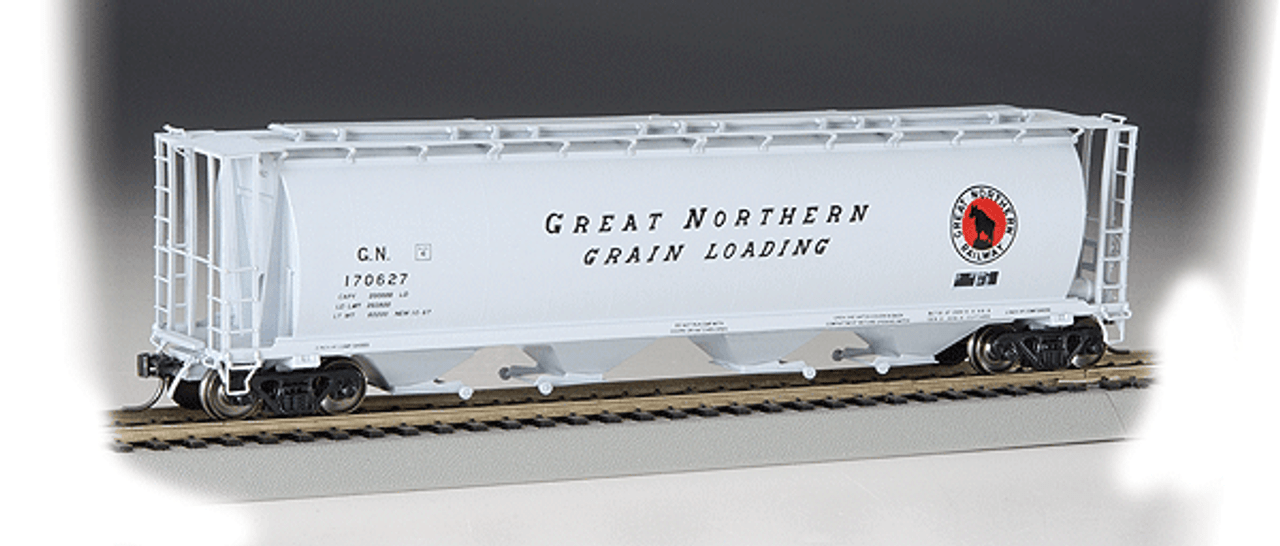 Canadian Cylindrical 4-Bay Grain Hopper - Ready to Run - Silver Series(R) -- Great Northern (gray, black, red, Large Grain Loadi