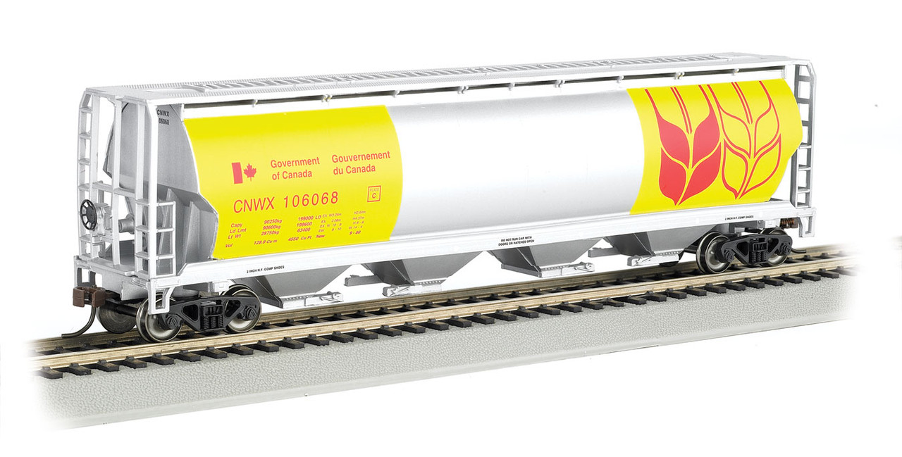 Canadian Cylindrical 4-Bay Grain Hopper - Ready to Run - Silver Series(R) -- Government of Canada #3 CNWX (silver, yellow, brown