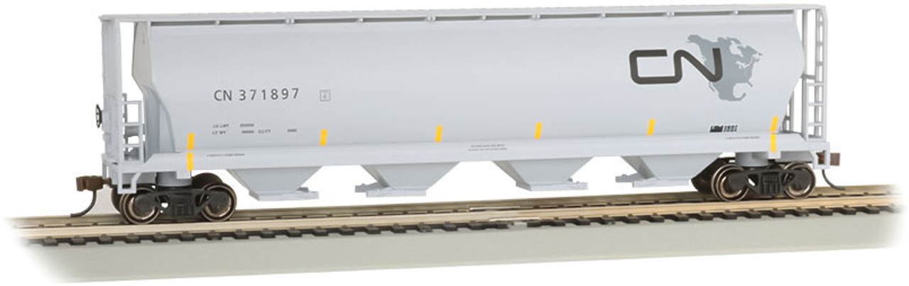 Canadian Cylindrical 4-Bay Grain Hopper - Ready to Run - Silver Series(R) -- Canadian National (North America Logo)