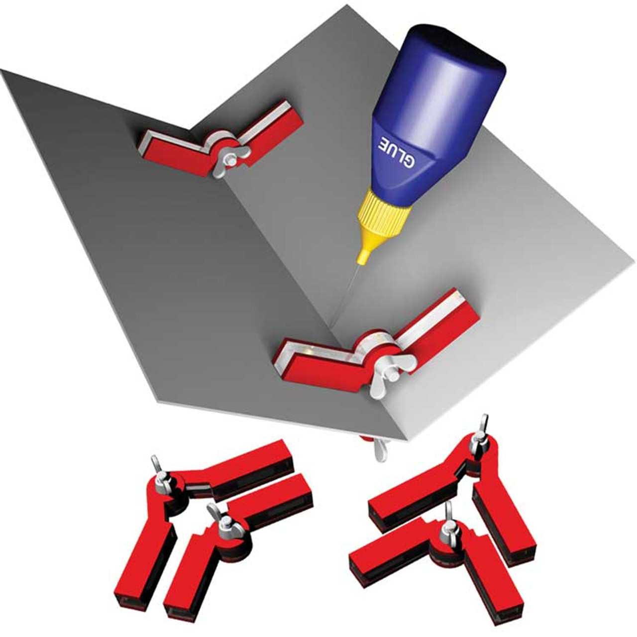 Magnetic Adjustable Angle Hold-and-Glue Set -- 2 Adjustable-Angle Magnetic Clamps (Glue Not Included)