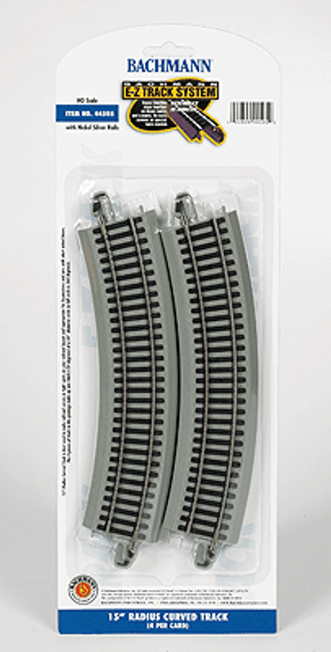 Curved Track w/Nickel Silver Rail & Gray Roadbed - E-Z Track(R) -- 15&quot; Radius pkg(4)