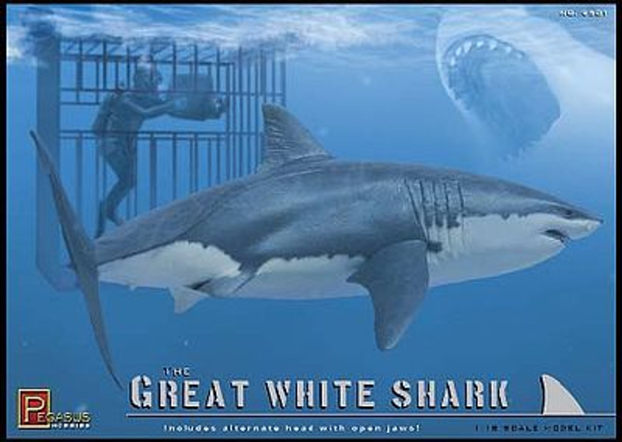 Great White Shark and cage with diver