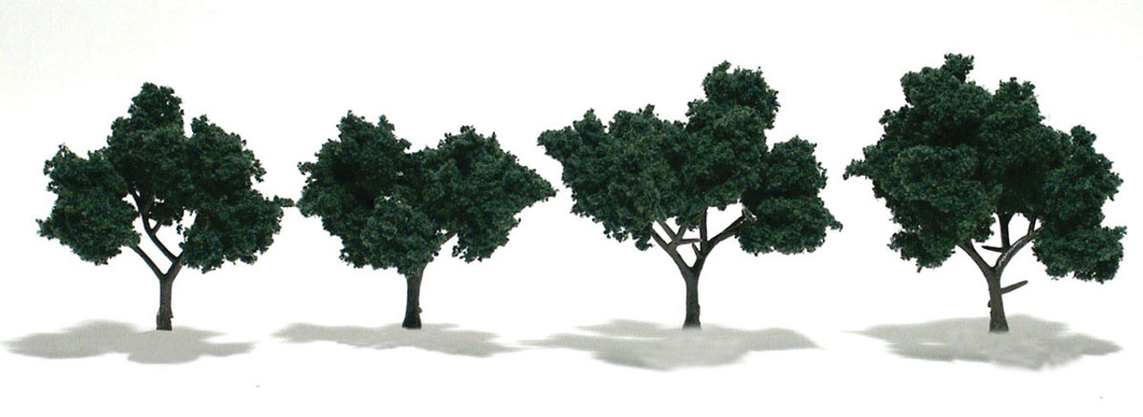 Ready-Made &quot;Realistic Trees&quot; - Deciduous - 2 to 3&quot;  5.1 to 7.6cm pkg(4) -- Dark Green