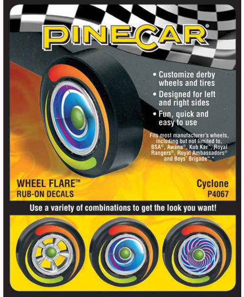PineCar(R) Dry Transfer Decals -- Cyclone Wheels