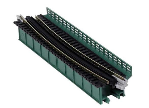 Single-Track Curved Deck-Girder Bridge, Code 80 Track - Assembled - Unitrack -- 17-5/8&quot; 448mm Radius, 15 Degrees (green)