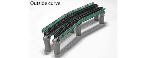 Single-Track Curved Deck-Girder Bridge 4-Pack, Code 80 Track - Unitrack -- 19&quot;  481mm Radius, 60 Degrees (gray)