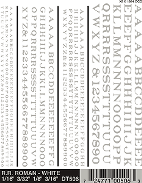 Dry Transfer Alphabet & Number Sets -- Railroad Roman Type Face (white)