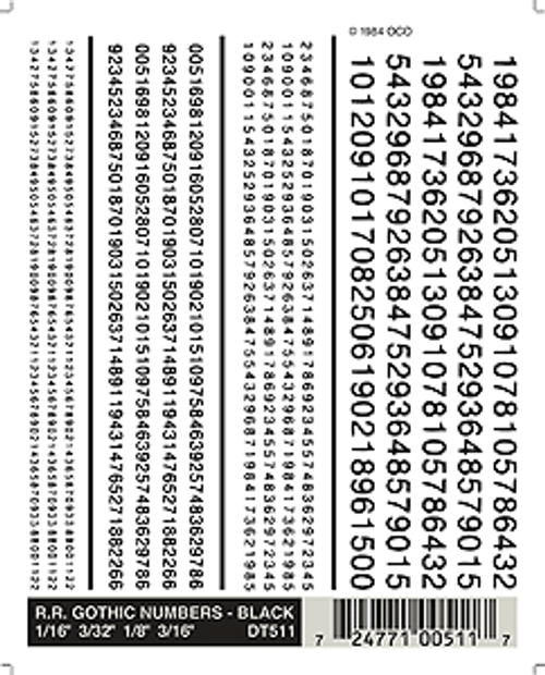 Dry Transfer Alphabet & Number Sets -- Railroad Gothic Type Face - Numbers Only (black)