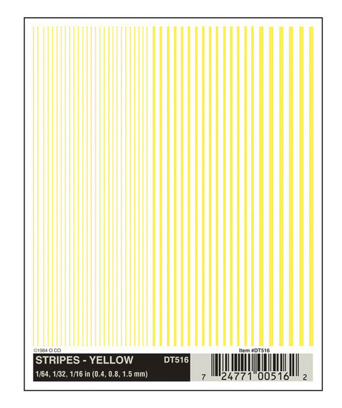 Dry Transfer Alphabet & Number Sets -- Stripes (yellow) 1/64, 1/32 & 1/16&quot;
