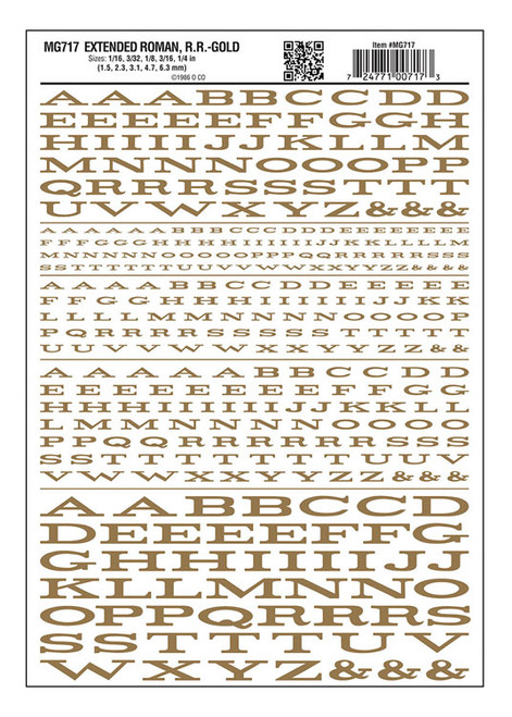 Dry Transfer Alphabet & Numbers - Extended Railroad Roman -- Gold
