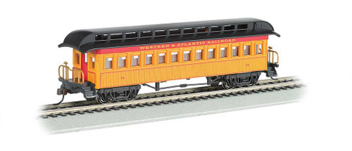 Old Time Wood Coach with Round-End Clerestory Roof - Ready to Run -- Western & Atlantic (yellow, red, black)