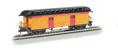 Old Time Wood Baggage with Round-End Clerestory Roof - Ready to Run -- Western & Atlantic (yellow, red, black)