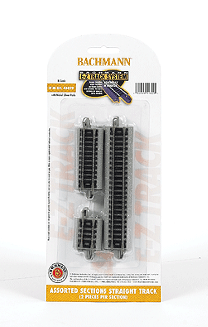 Straight Track w/Nickel Silver Rail & Gray Roadbed - E-Z Track(R) -- Assorted Short Sections pkg(6)