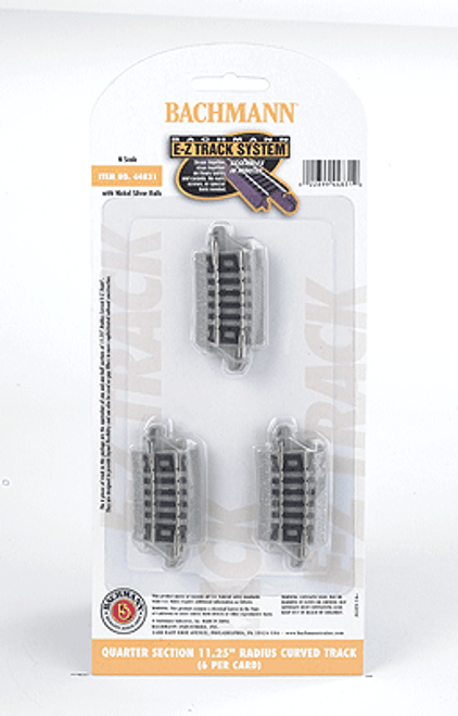 Curved Track w/Nickel Silver Rail & Gray Roadbed - E-Z Track(R) -- 11-1/4&quot; Radius Quarter Section pkg(6)