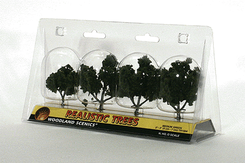 Ready-Made &quot;Realistic Trees&quot; - Deciduous - 2 to 3&quot;  5.1 to 7.6cm pkg(4) -- Medium Green