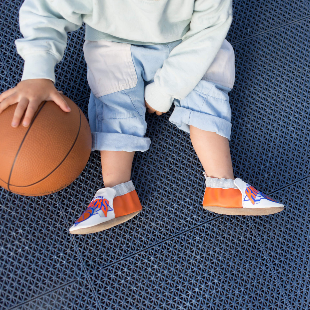 Boys NBA Team Knicks, 3D Basketball Soft Soles in White | Robeez