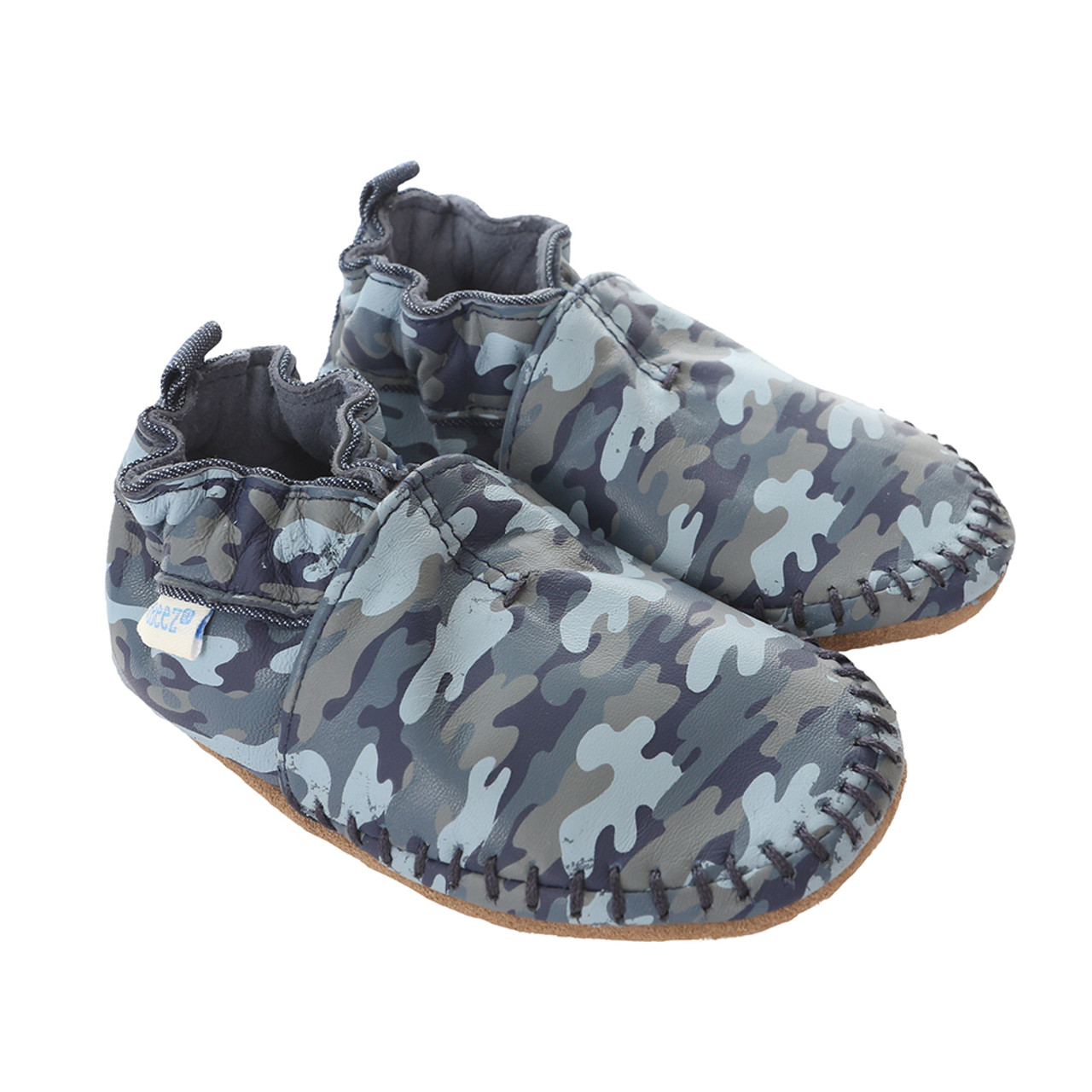 Premium Leather Classic Moccasin Baby Shoes, Navy Camo | Robeez